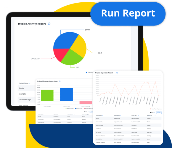 Screenshots of Invoice Activity Report - Project Allowance History Report - Project Expenses Report